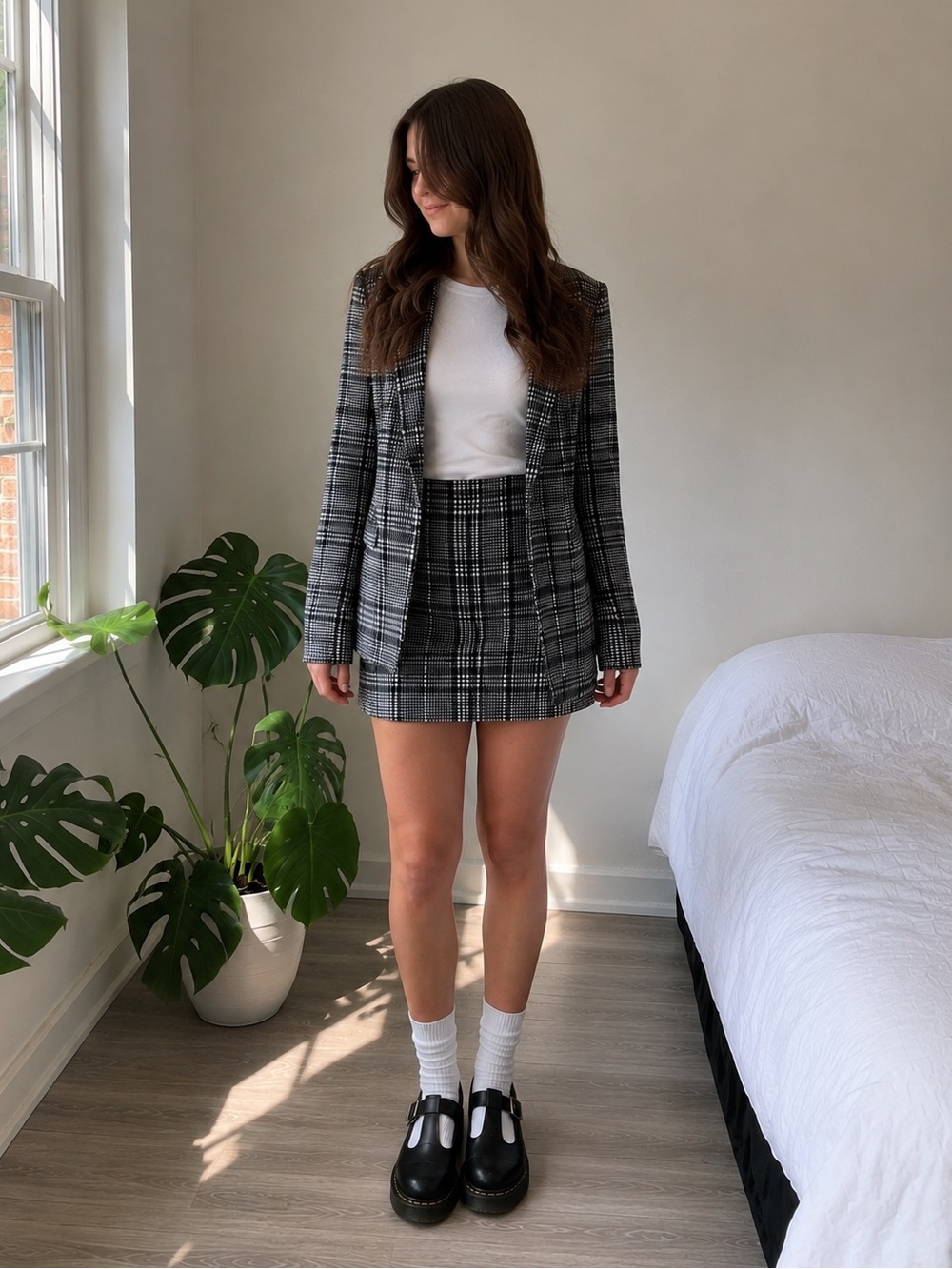 H&M Plaid Blazer & Skirt Matching Set